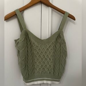 Cotton Emporium Olive Cable Knit Crop Top